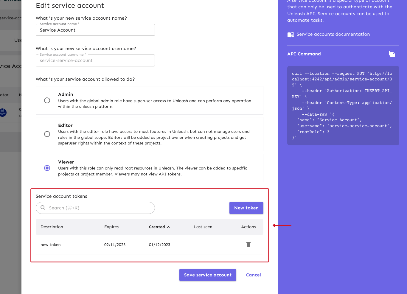 Service account tokens